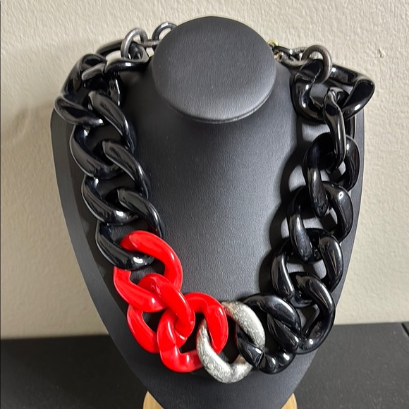 Alisha D Long Statement Necklace Adjustable Cord White Gray Dots